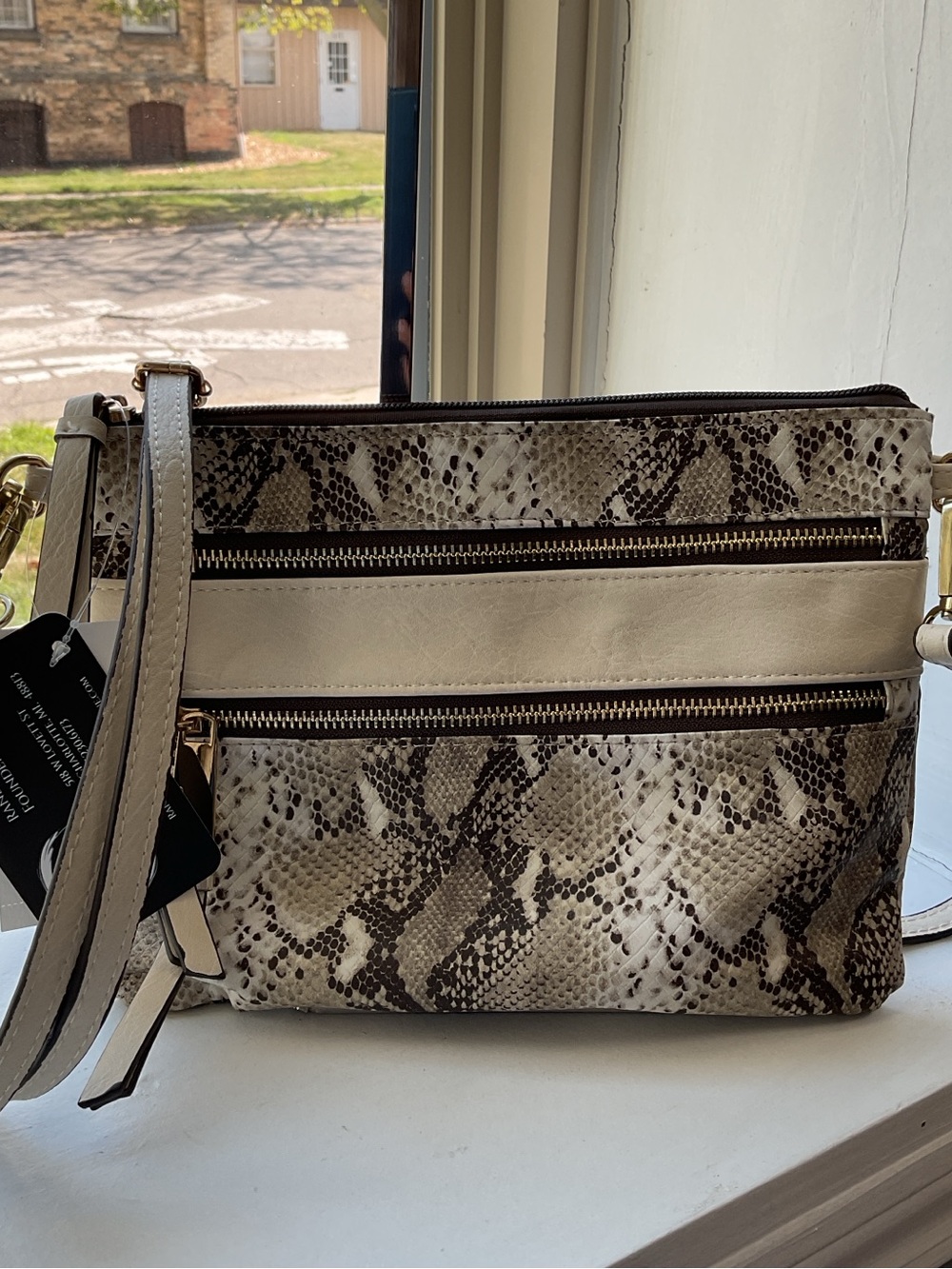 Jessica Simpson Neutral Python-Print Crossbody Bag